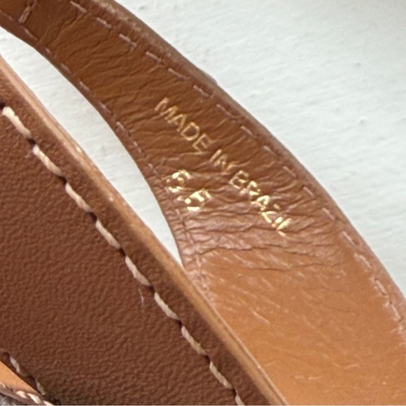 NEW WITHOUT BOX LARROUDE MARY KATE FLAT SANDAL IN CARAMEL LEATHER - Picture 3 of 5
